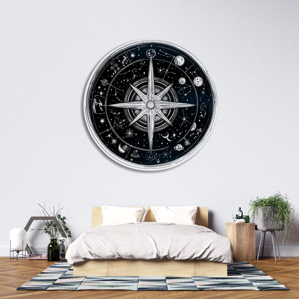 Celestial Compass Wall Art, Star Map Mandala, Astrology Wall Decor, Cosmic Bedroom Art 436mv