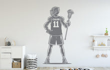 Load image into Gallery viewer, Custom Name Lacrosse Wall Decal, Kids Room Decor