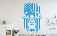 Load image into Gallery viewer, Custom Name Wrestler Wall Decal, Wrestling American Flag Kids Room Decor