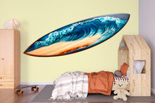 Load image into Gallery viewer, Surfboard Wave Wall Art, Ocean Surf Decor, Coastal Art 444mv