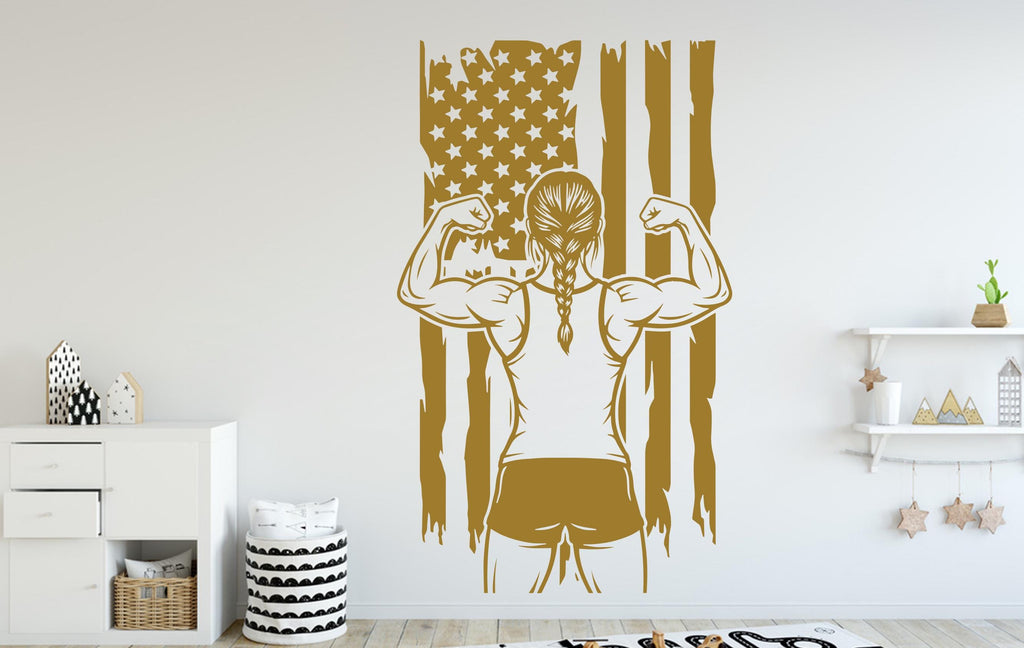 Wrestler Girl Wall Decal, Wrestling American Flag Kids Room Decor