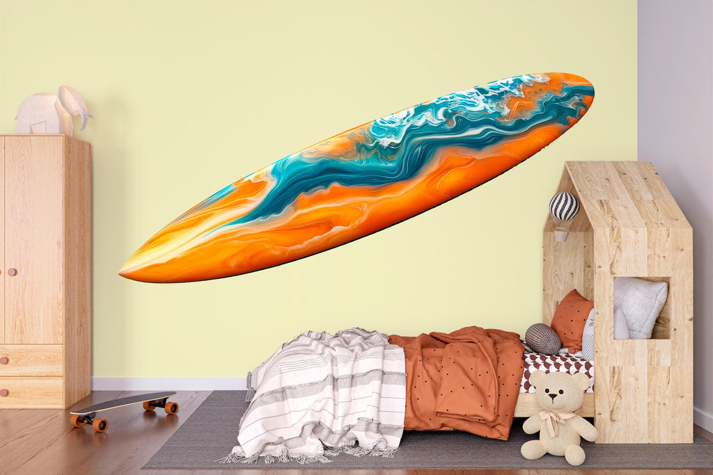 Abstract Surfboard Wall Art, Kids Room Decor, Modern Wave Art 446mv