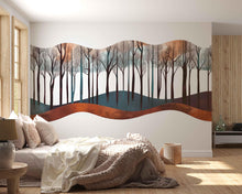 Load image into Gallery viewer, Abstract Forest Wave Wall Decal Sticker | Modern Woodland Wall Art | Minimalist Tree Landscape | Scandinavian Bedroom Decor