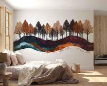 Load image into Gallery viewer, Autumn Forest Wave Wall Decal Sticker | Fall Trees Landscape Wall Art | Modern Woodland Decor | Scandinavian Bedroom Wall Decor
