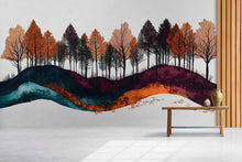 Load image into Gallery viewer, Autumn Forest Wave Wall Decal Sticker | Fall Trees Landscape Wall Art | Modern Woodland Decor | Scandinavian Bedroom Wall Decor