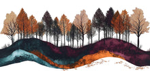 Load image into Gallery viewer, Autumn Forest Wave Wall Decal Sticker | Fall Trees Landscape Wall Art | Modern Woodland Decor | Scandinavian Bedroom Wall Decor