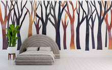 Load image into Gallery viewer, Modern Forest Tree Wall Decal Sticker | Abstract Woodland Wall Art | Minimalist Tree Wall Decor | Scandinavian Bedroom Wall Mural