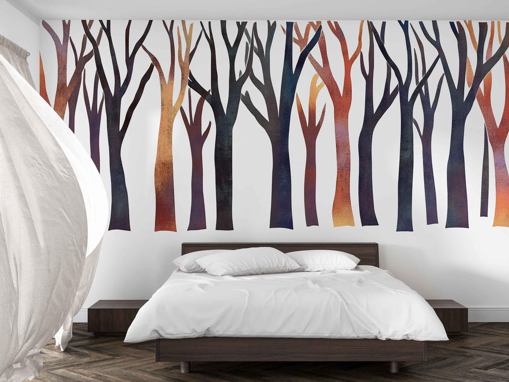 Modern Forest Tree Wall Decal Sticker | Abstract Woodland Wall Art | Minimalist Tree Wall Decor | Scandinavian Bedroom Wall Mural