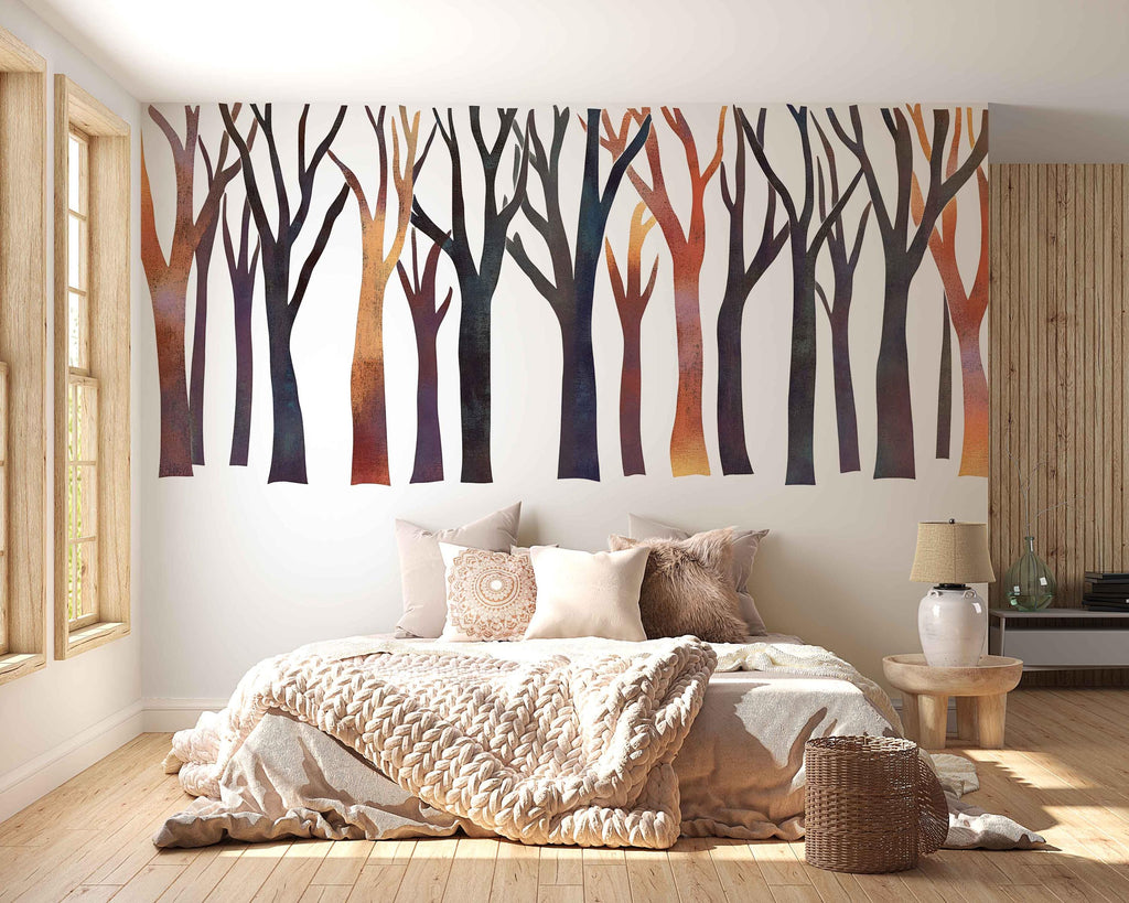 Modern Forest Tree Wall Decal Sticker | Abstract Woodland Wall Art | Minimalist Tree Wall Decor | Scandinavian Bedroom Wall Mural