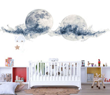 Load image into Gallery viewer, Abstract Moon Wall Decal Sticker | Minimal Smoke Moon Wall Art | Modern Celestial Wall Decor | Neutral Abstract Wall Mural