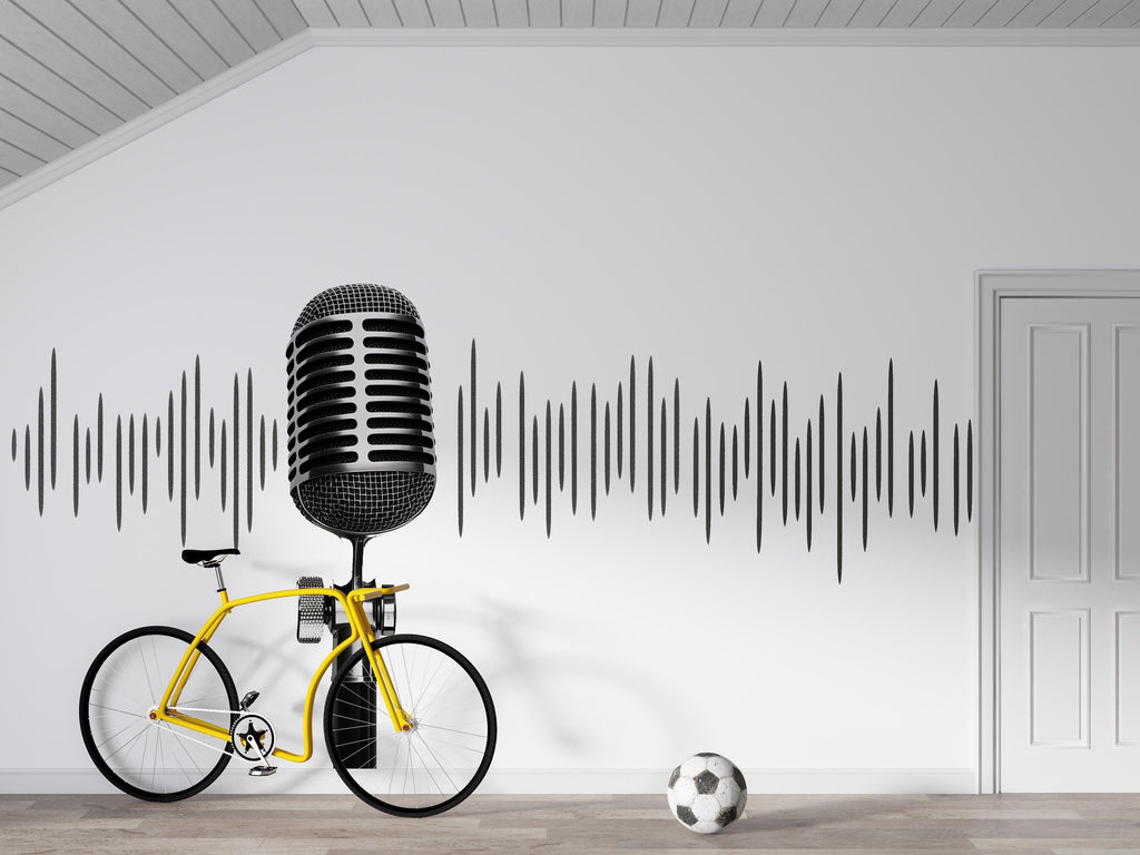 Microphone Soundwave Wall Decal Wallpaper Music Studio Wall Sticker Podcast Decor Singer Room Wall Art Teen Boy Bedroom DJ Wallpaper