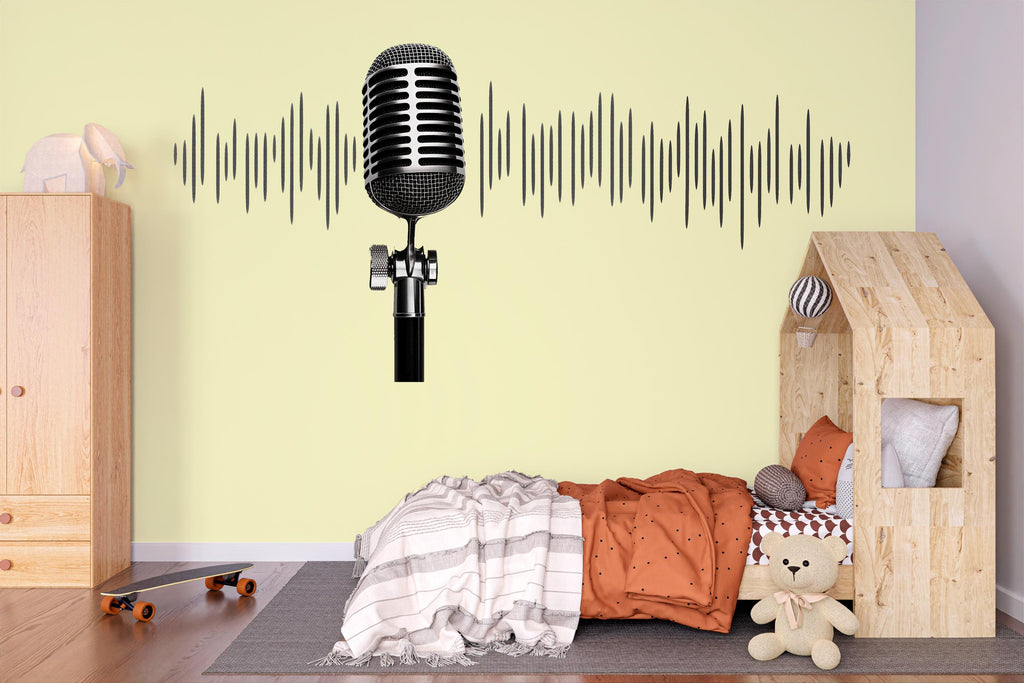 Microphone Soundwave Wall Decal Wallpaper Music Studio Wall Sticker Podcast Decor Singer Room Wall Art Teen Boy Bedroom DJ Wallpaper