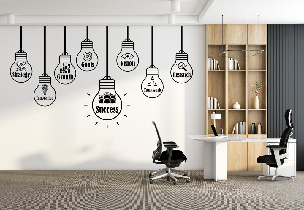 Business Motivation Wall Decal – Strategy Growth Goals Vision Success – Lightbulb Office Wall Sticker, Entrepreneur & Startup Decor 736LU