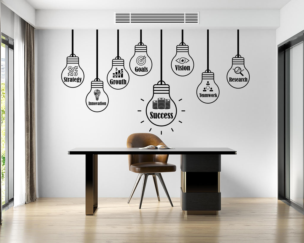 Business Motivation Wall Decal – Strategy Growth Goals Vision Success – Lightbulb Office Wall Sticker, Entrepreneur & Startup Decor 736LU