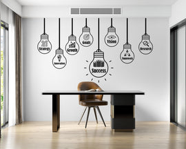Business Motivation Wall Decal – Strategy Growth Goals Vision Success – Lightbulb Office Wall Sticker, Entrepreneur & Startup Decor 736LU