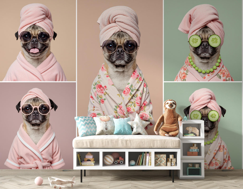 Grooming Salon Wallpaper | Dog Pug SPA Wall Mural