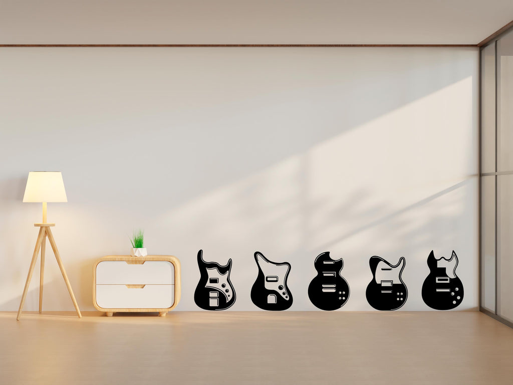 Guitar Wall Decal – Modern Music Wall Art, Guitar Silhouette Sticker, Set of Guitar's Wall Sticker, Musician Studio & Home Decor 740LU