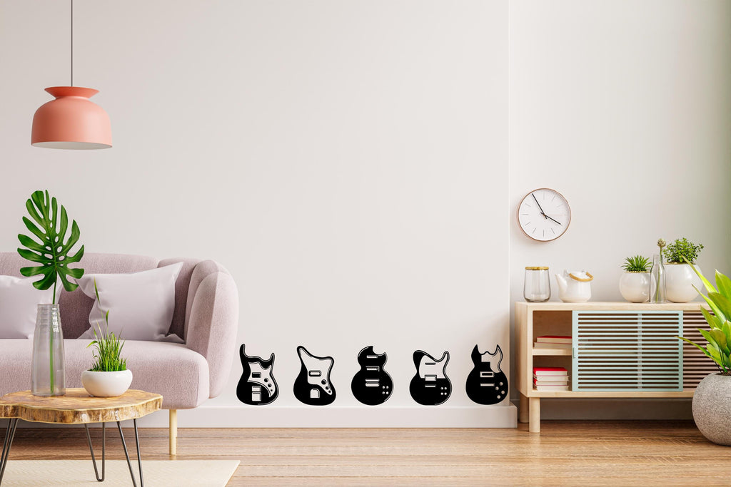 Guitar Wall Decal – Modern Music Wall Art, Guitar Silhouette Sticker, Set of Guitar's Wall Sticker, Musician Studio & Home Decor 740LU