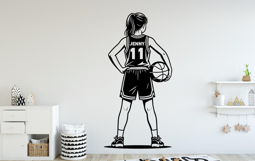 Personalized Basketball Girl Vinyl Wall Decal, Kids Room Decor, Custom Name