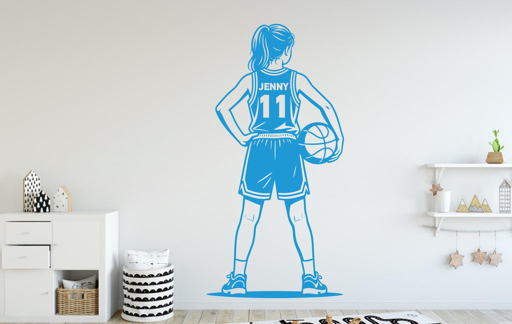 Personalized Basketball Girl Vinyl Wall Decal, Kids Room Decor, Custom Name