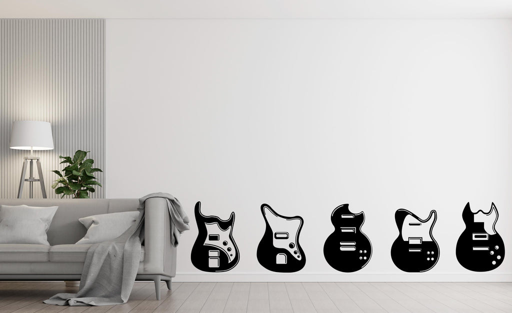 Guitar Wall Decal – Modern Music Wall Art, Guitar Silhouette Sticker, Set of Guitar's Wall Sticker, Musician Studio & Home Decor 740LU
