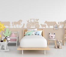 Load image into Gallery viewer, Farm Animals Wall Border Wall Decal, Scallop Decals, Farm Wall Decor Decal, Boho Nursery, Wall, Border Wall Decal