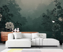 Load image into Gallery viewer, Luxury Floral Lake Wallpaper – Moody Watercolor Botanical Landscape Peel and Stick, Cinematic Elegant Wall Mural Art