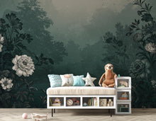 Load image into Gallery viewer, Luxury Floral Lake Wallpaper – Moody Watercolor Botanical Landscape Peel and Stick, Cinematic Elegant Wall Mural Art