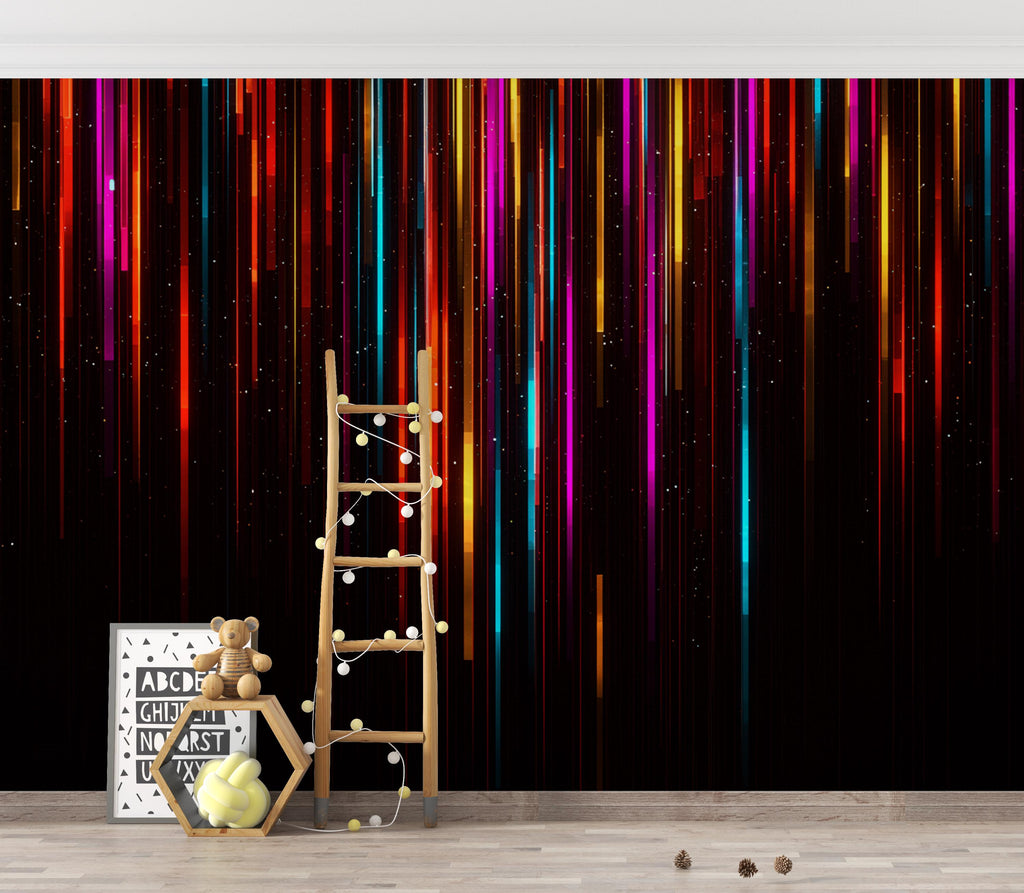 Colorful Abstract Glitch Art Wallpaper – Vibrant Vertical Digital Data Stream Wall Art – Modern Cyberpunk Office wallpaper