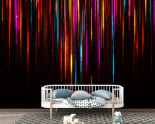 Load image into Gallery viewer, Colorful Abstract Glitch Art Wallpaper – Vibrant Vertical Digital Data Stream Wall Art – Modern Cyberpunk Office wallpaper