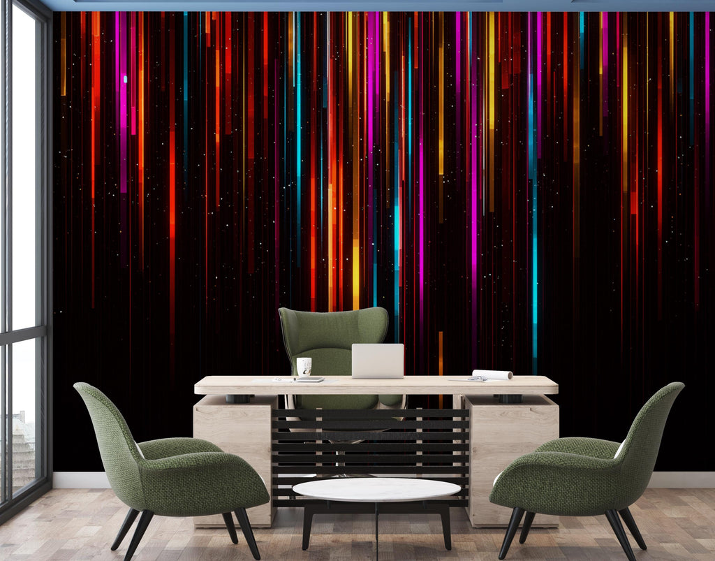 Colorful Abstract Glitch Art Wallpaper – Vibrant Vertical Digital Data Stream Wall Art – Modern Cyberpunk Office wallpaper