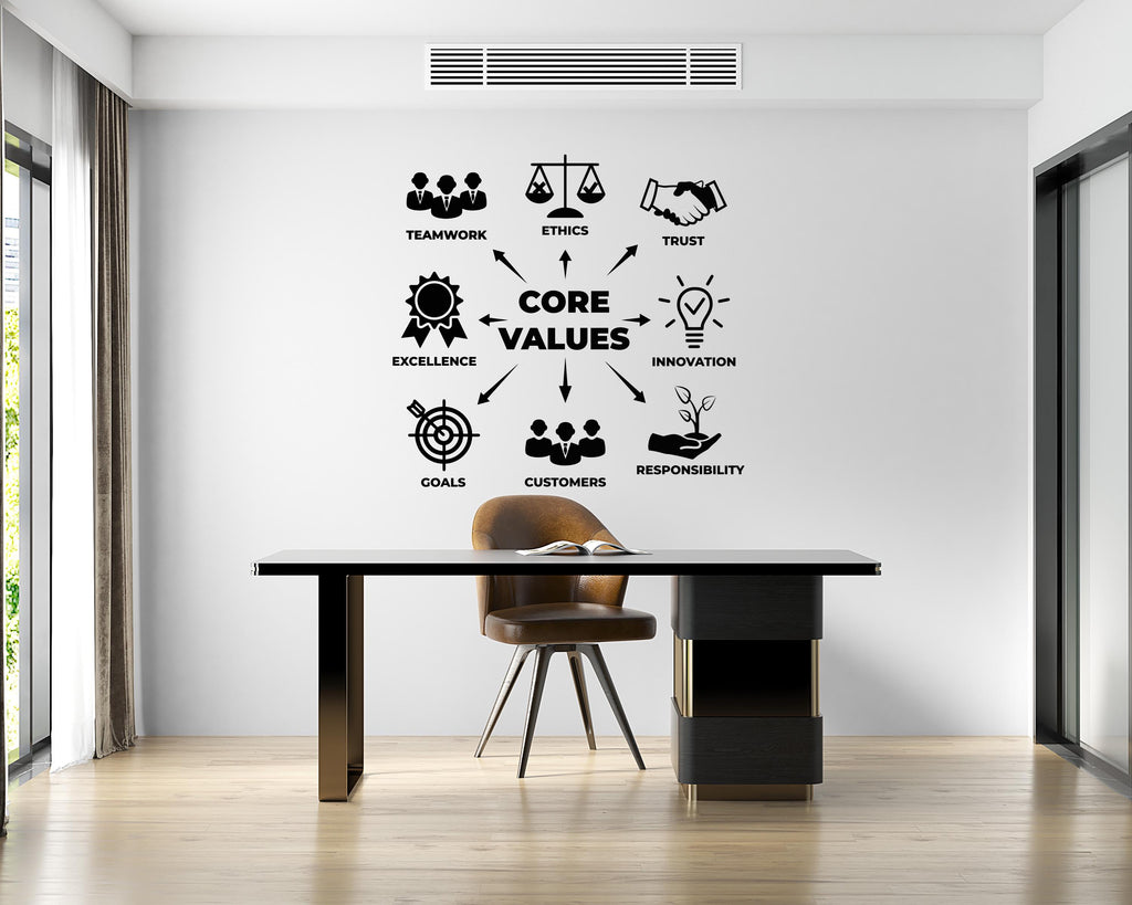 Core Values Wall Decal | Office Wall Art Quote | Teamwork Ethics Trust Innovation | Business Office Decor | Company Vinyl Sticker 741LU