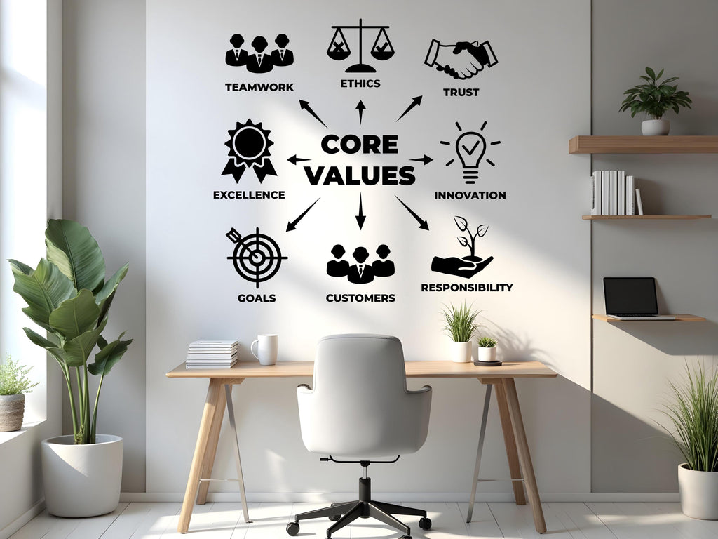 Core Values Wall Decal | Office Wall Art Quote | Teamwork Ethics Trust Innovation | Business Office Decor | Company Vinyl Sticker 741LU
