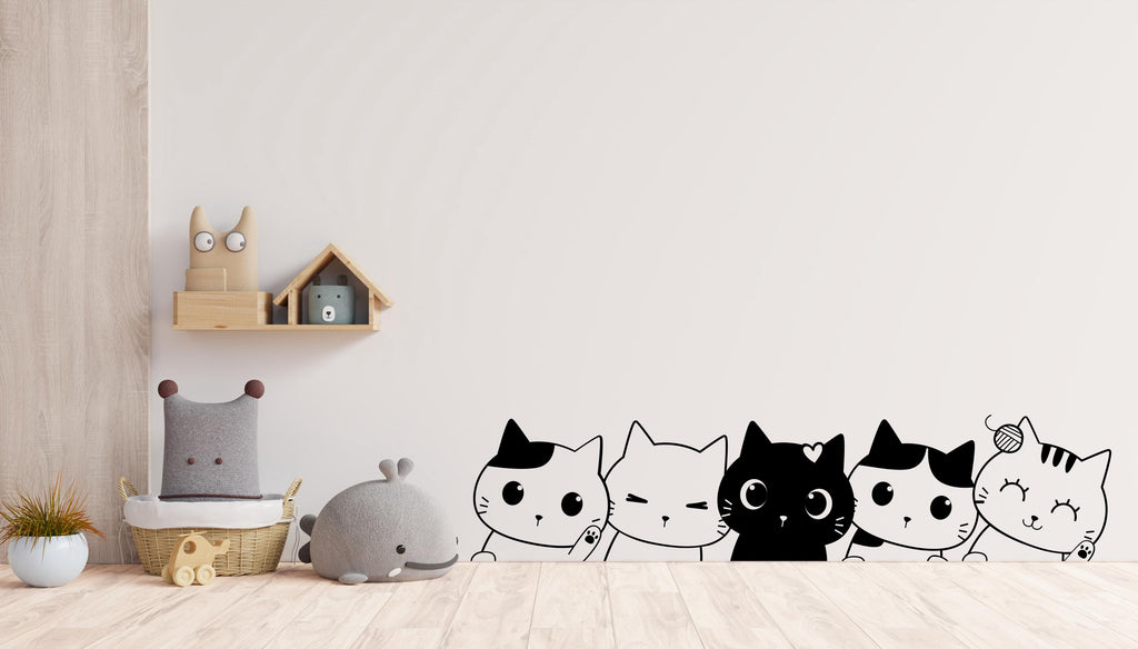 Peeking Cat Wall Art Decal, Cat wall decals, Gift for Kids, Grooming wall decor, Veterinary decals, Pet shop cat wall vinyl decal 742LU