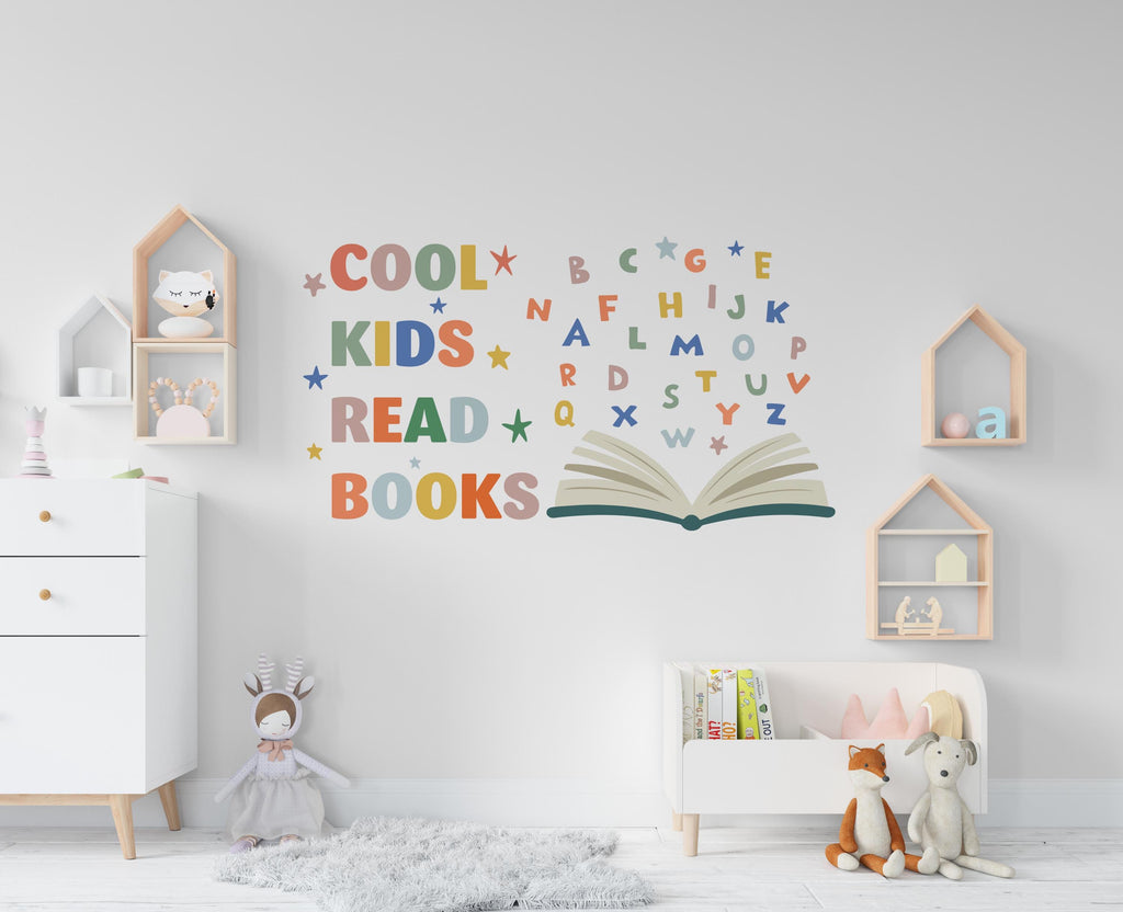 Cool kids Reading Books Wall Decal, Alphabet Reading Room Decor