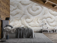 Load image into Gallery viewer, Luxury Plush Texture Wallpaper Wall Decal Cream Ornamental Pattern Wall Mural Soft Faux Fur Style Wallpaper Bedroom Accent Wall Decor