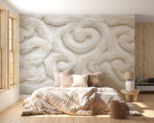 Load image into Gallery viewer, Luxury Plush Texture Wallpaper Wall Decal Cream Ornamental Pattern Wall Mural Soft Faux Fur Style Wallpaper Bedroom Accent Wall Decor