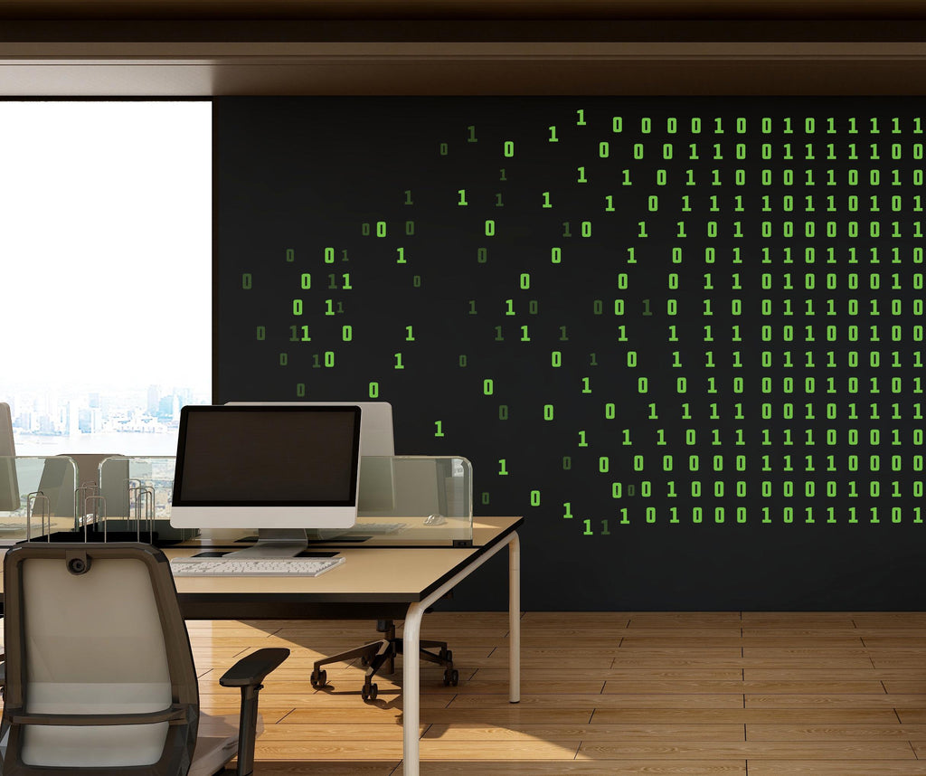 Binary Code Wall Decal, Technology Vinyl Wall Art Decal, Circuit Board Wall Decal, Office Wall Decor, Computer It Decor Office 761LU