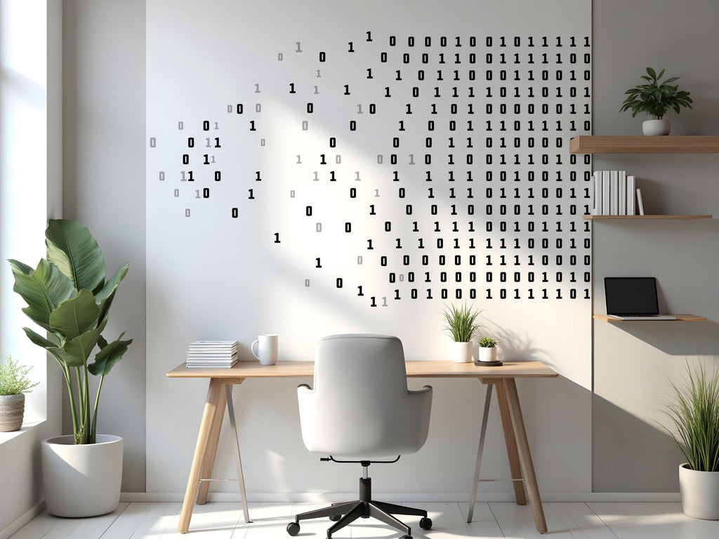 Binary Code Wall Decal, Technology Vinyl Wall Art Decal, Circuit Board Wall Decal, Office Wall Decor, Computer It Decor Office 761LU