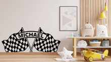 Load image into Gallery viewer, Race Flag Wall Vinyl Decal Home Decor Art Sticker Sports Racing Car Checkered Flag Boy Racer Kids Room Nursery Finish Flag Mural Art 763LU
