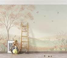 Load image into Gallery viewer, Blush Meadow Luxury Wallpaper Seamless Pattern, Romantic Watercolor Floral Landscape, Soft Pastel Wildflower Design for Elegant Interiors