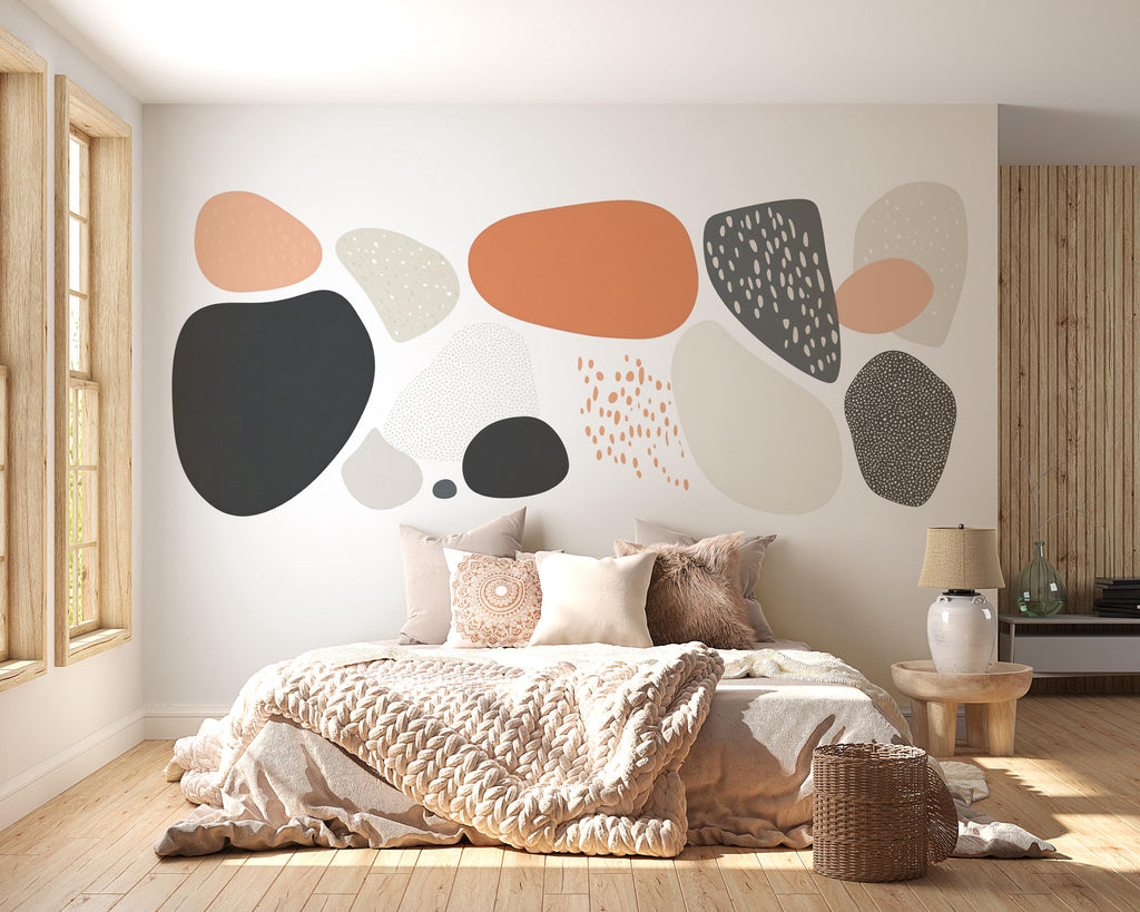 Abstract Shapes Wall Mural, Neutral Modern Wallpaper, Scandinavian Abstract Wall Art, Terracotta Beige Bedroom Decor 473mv