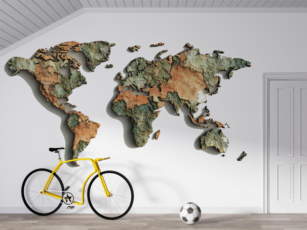 World Map Wall Mural, Vintage Map Wallpaper, Textured World Map Wall Art, Travel Wall Decor, Adventure Bedroom Decor 476mv