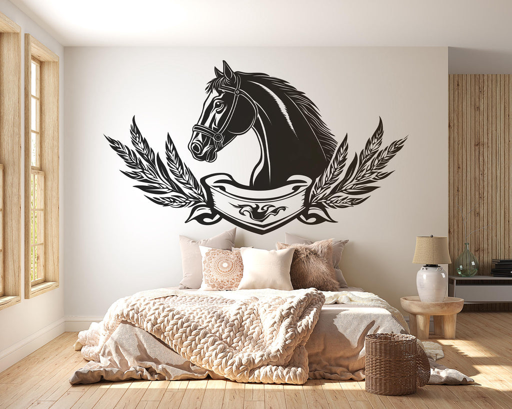 Horse Wall Mural, Black Horse Wall Art, Equestrian Wall Decor, Western Horse Wallpaper, Farmhouse Bedroom Decor 481mv