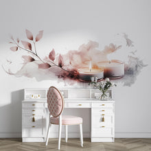 Load image into Gallery viewer, Blush Candle Wall Mural, Spa Wall Decor, Feminine Bedroom Wallpaper, Relaxing Wall Art, Pink Neutral Wall Decor, Stick Wallpaper 496mv
