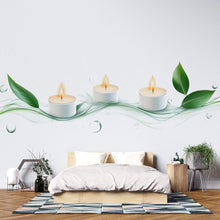 Load image into Gallery viewer, Candle Wall Mural, Spa Bathroom Wallpaper, Zen Wall Decor, Green Leaf Wall Art, Relaxing Bedroom Mural, Wellness, Peel and Stick 497mv
