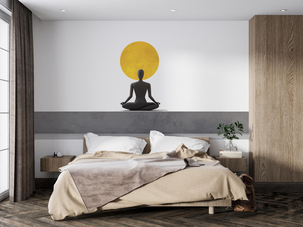 Meditation Wall Mural, Zen Wall Decor, Yoga Wall Art, Minimalist Bedroom Wallpaper, Spiritual Wall Decor, Wellness Wall Mural, 498mv