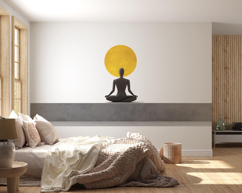 Meditation Wall Mural, Zen Wall Decor, Yoga Wall Art, Minimalist Bedroom Wallpaper, Spiritual Wall Decor, Wellness Wall Mural, 498mv