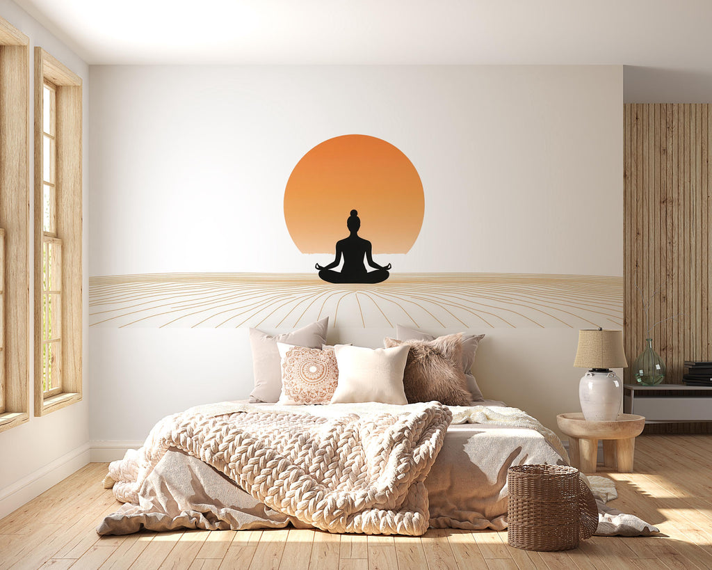 Meditation Wall Decal, Yoga Wall Decal, Zen Wall Sticker, Sunset Meditation Decal, Minimalist Yoga Wall Art, Spiritual Wall Decor, 501mv