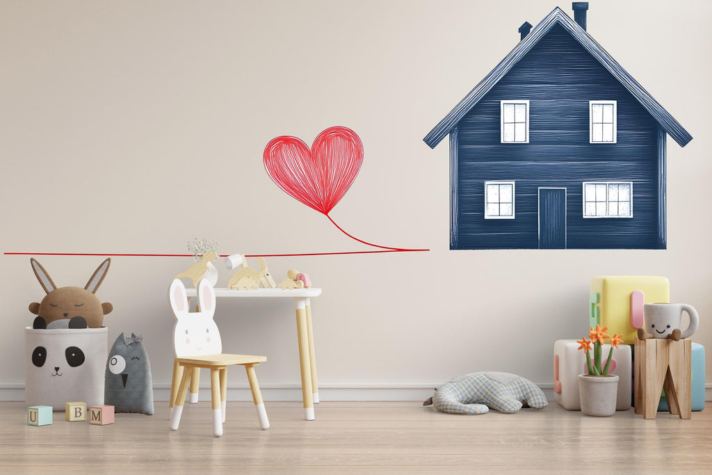 Home Heart Wall Decal, Love Home Wall Sticker, Minimalist House Wall Decal, Family Wall Art Decal, Modern Home Decor, 503mv